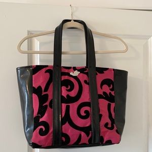 B’s black and pink tote bag
